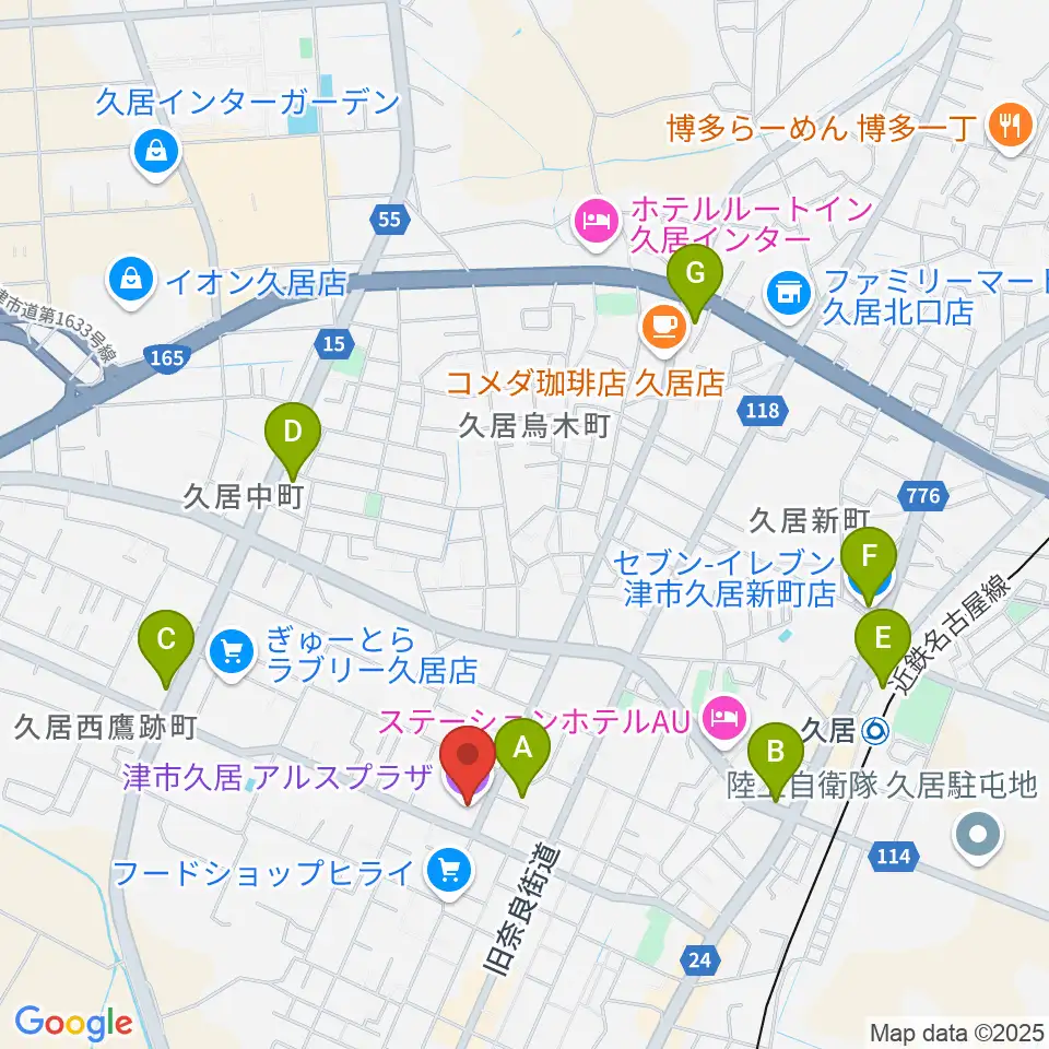 津市久居アルスプラザ周辺のコンビニエンスストア一覧地図
