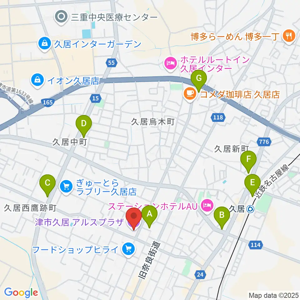 津市久居アルスプラザ周辺のコンビニエンスストア一覧地図
