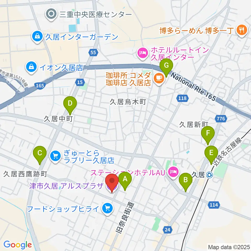 津市久居アルスプラザ周辺のコンビニエンスストア一覧地図