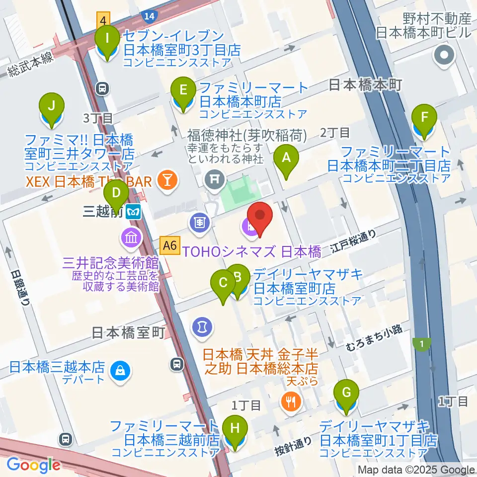 TOHOシネマズ日本橋周辺のコンビニエンスストア一覧地図