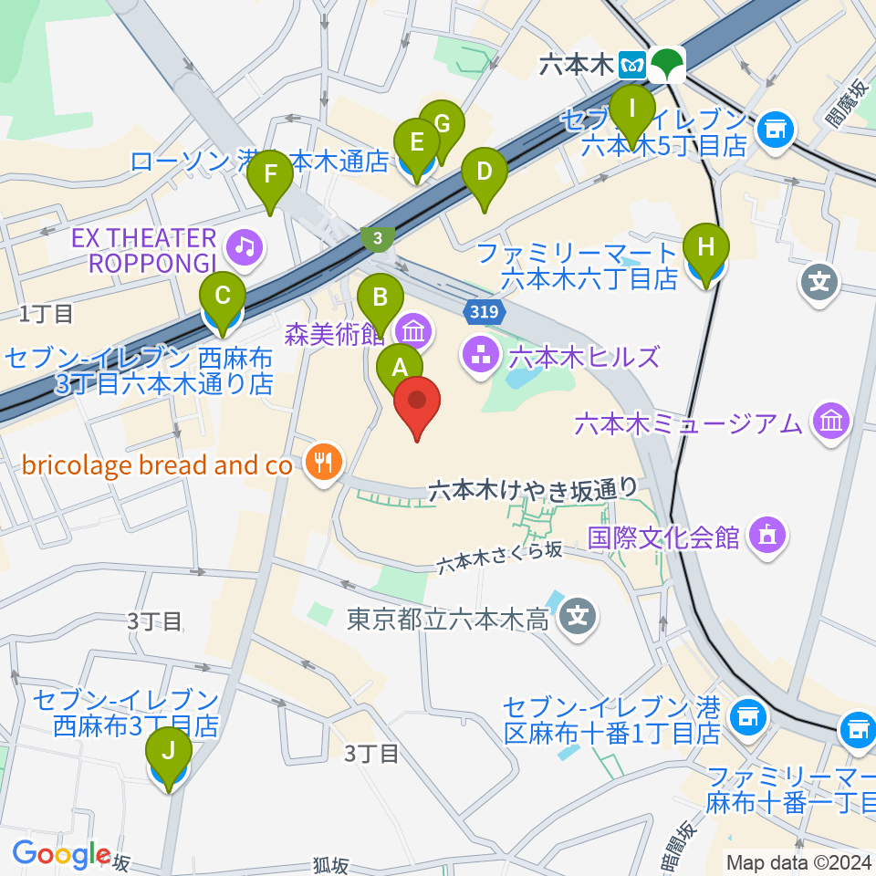 TOHOシネマズ六本木ヒルズ周辺のコンビニエンスストア一覧地図