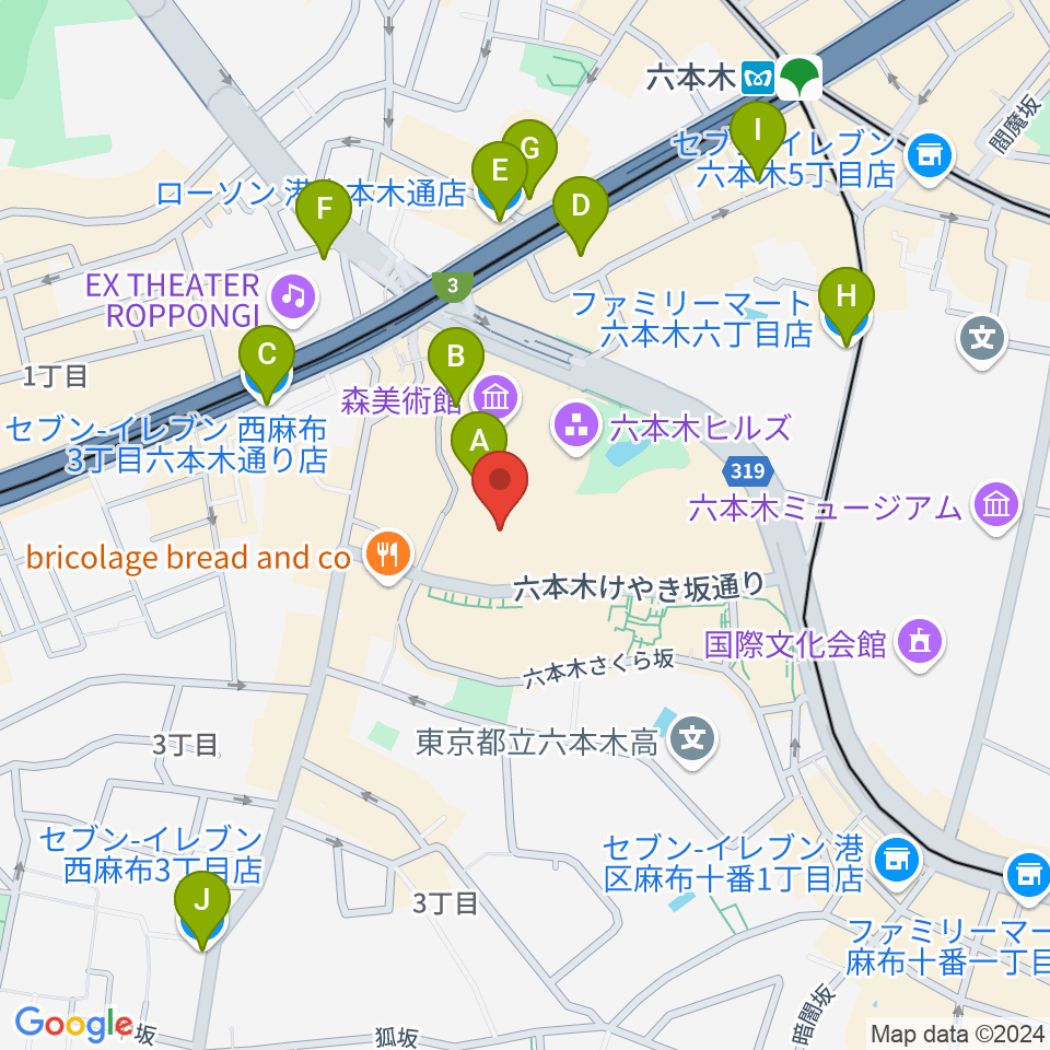 TOHOシネマズ六本木ヒルズ周辺のコンビニエンスストア一覧地図