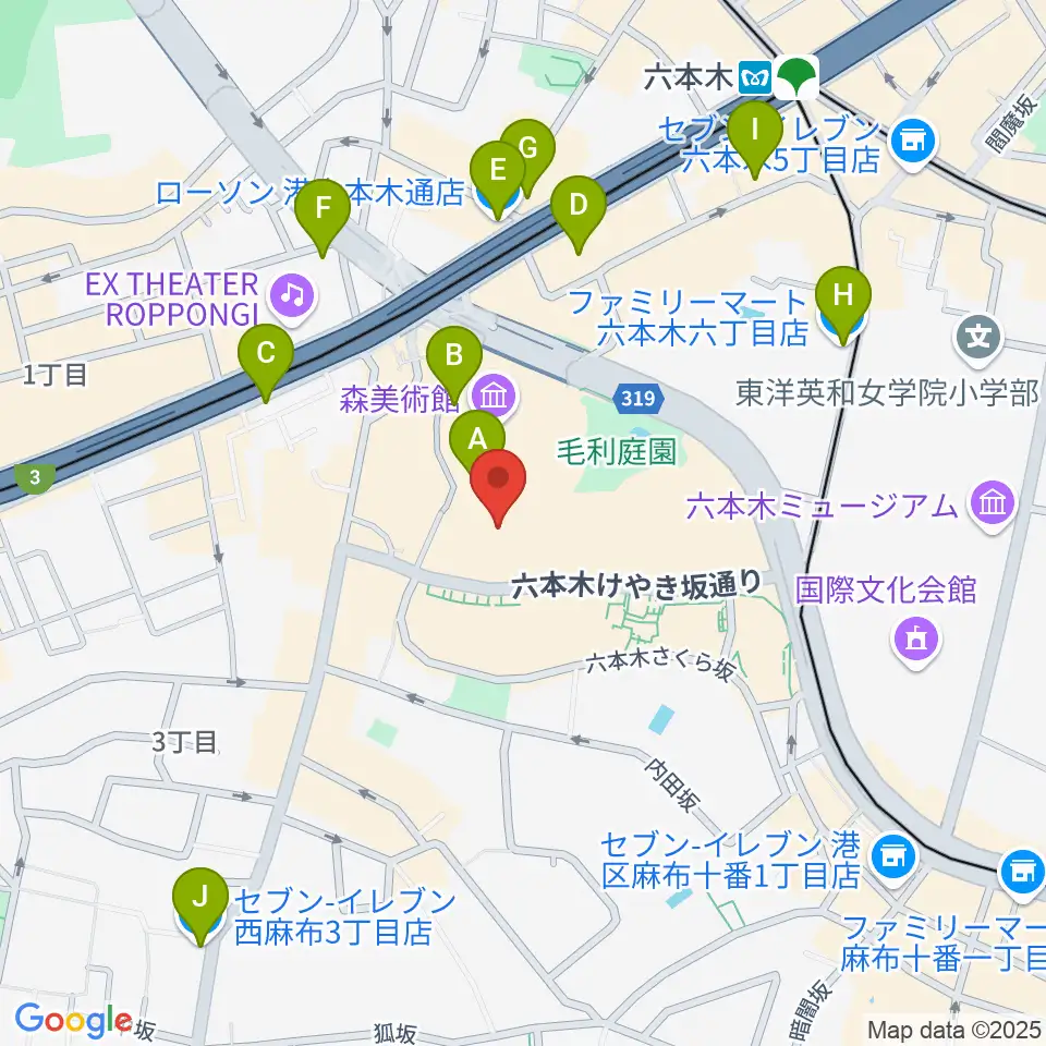 TOHOシネマズ六本木ヒルズ周辺のコンビニエンスストア一覧地図