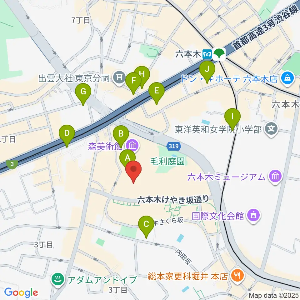 TOHOシネマズ六本木ヒルズ周辺のコンビニエンスストア一覧地図