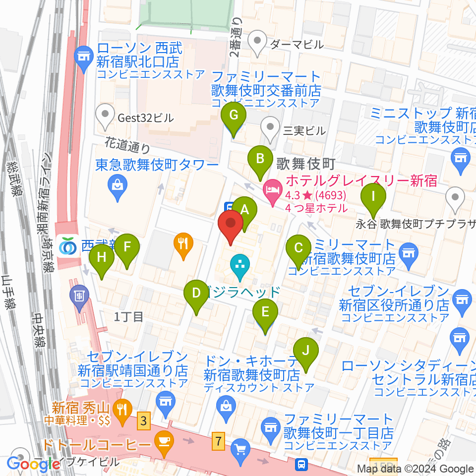 TOHOシネマズ新宿周辺のコンビニエンスストア一覧地図
