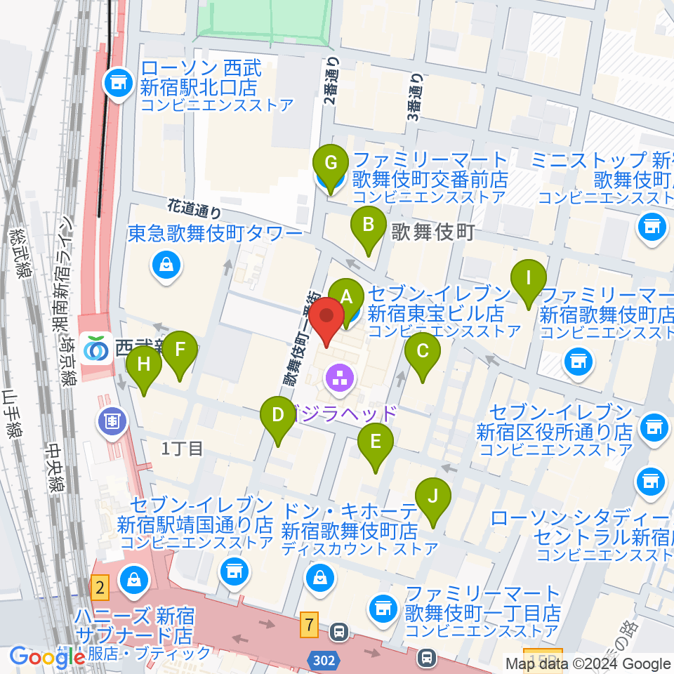 TOHOシネマズ新宿周辺のコンビニエンスストア一覧地図