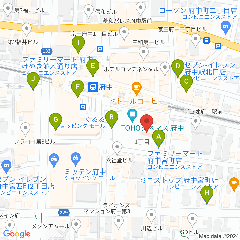 TOHOシネマズ府中周辺のコンビニエンスストア一覧地図