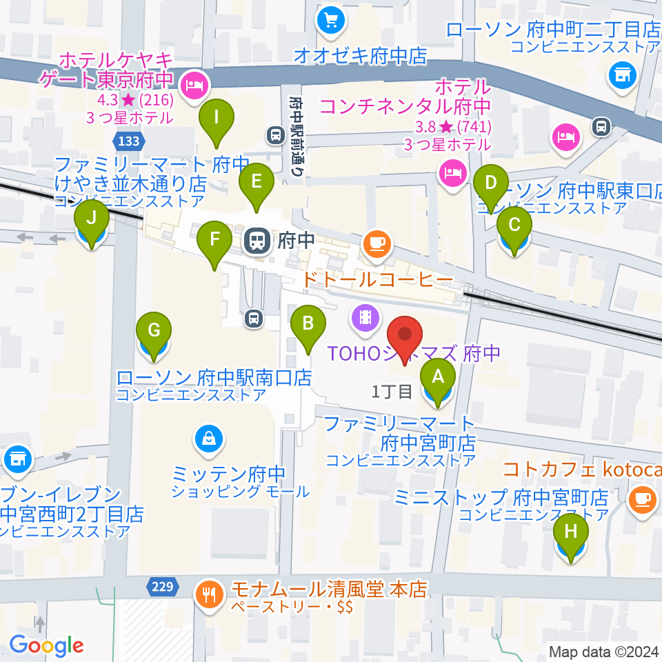 TOHOシネマズ府中周辺のコンビニエンスストア一覧地図