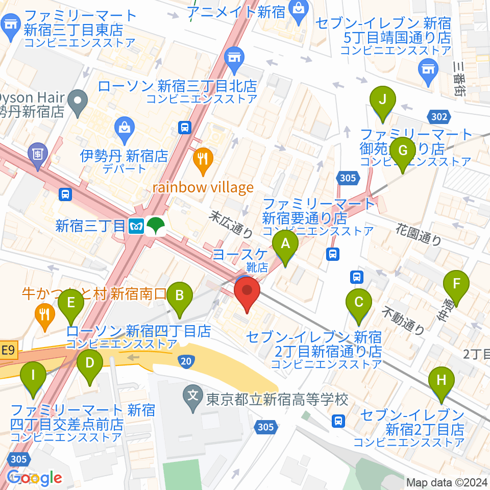 新宿バルト9 周辺のコンビニエンスストア一覧マップ