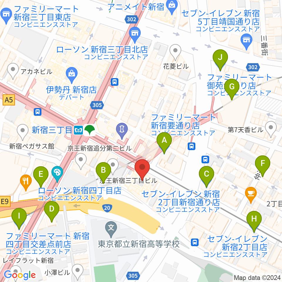 新宿バルト9周辺のコンビニエンスストア一覧地図