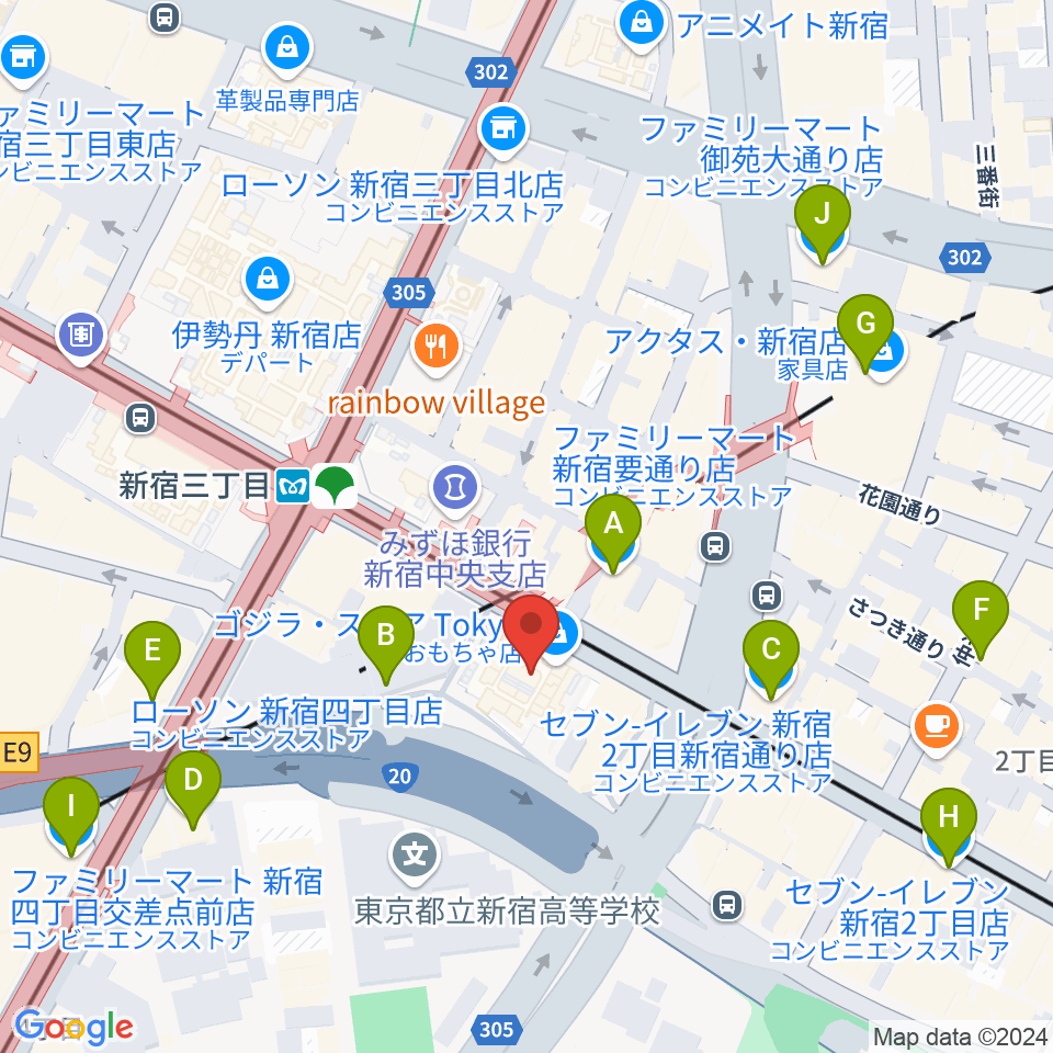 新宿バルト9周辺のコンビニエンスストア一覧地図