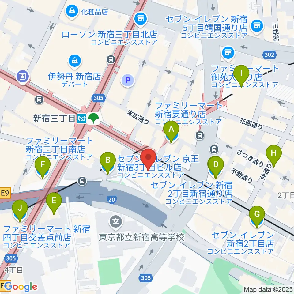 新宿バルト9周辺のコンビニエンスストア一覧地図