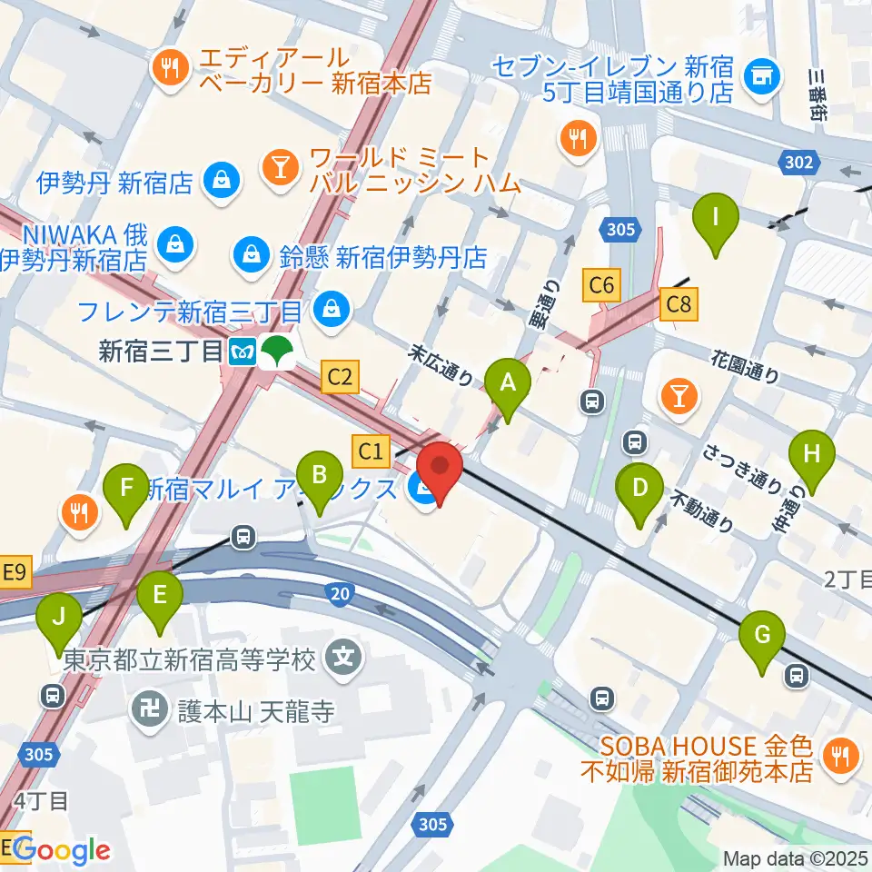 新宿バルト9周辺のコンビニエンスストア一覧地図