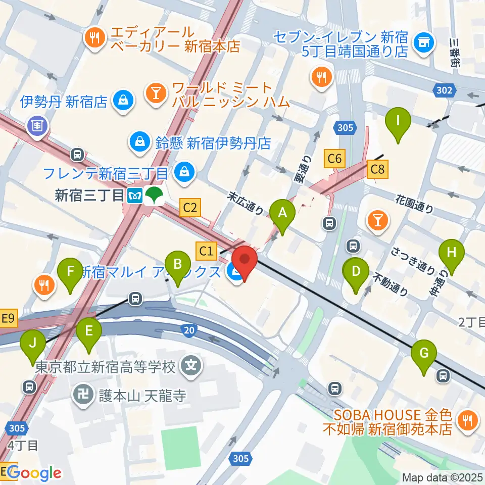 新宿バルト9周辺のコンビニエンスストア一覧地図