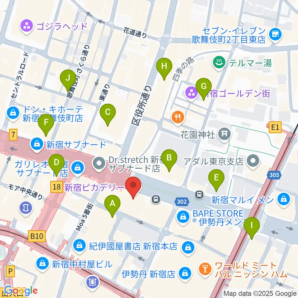 新宿ピカデリー周辺のコンビニエンスストア一覧地図