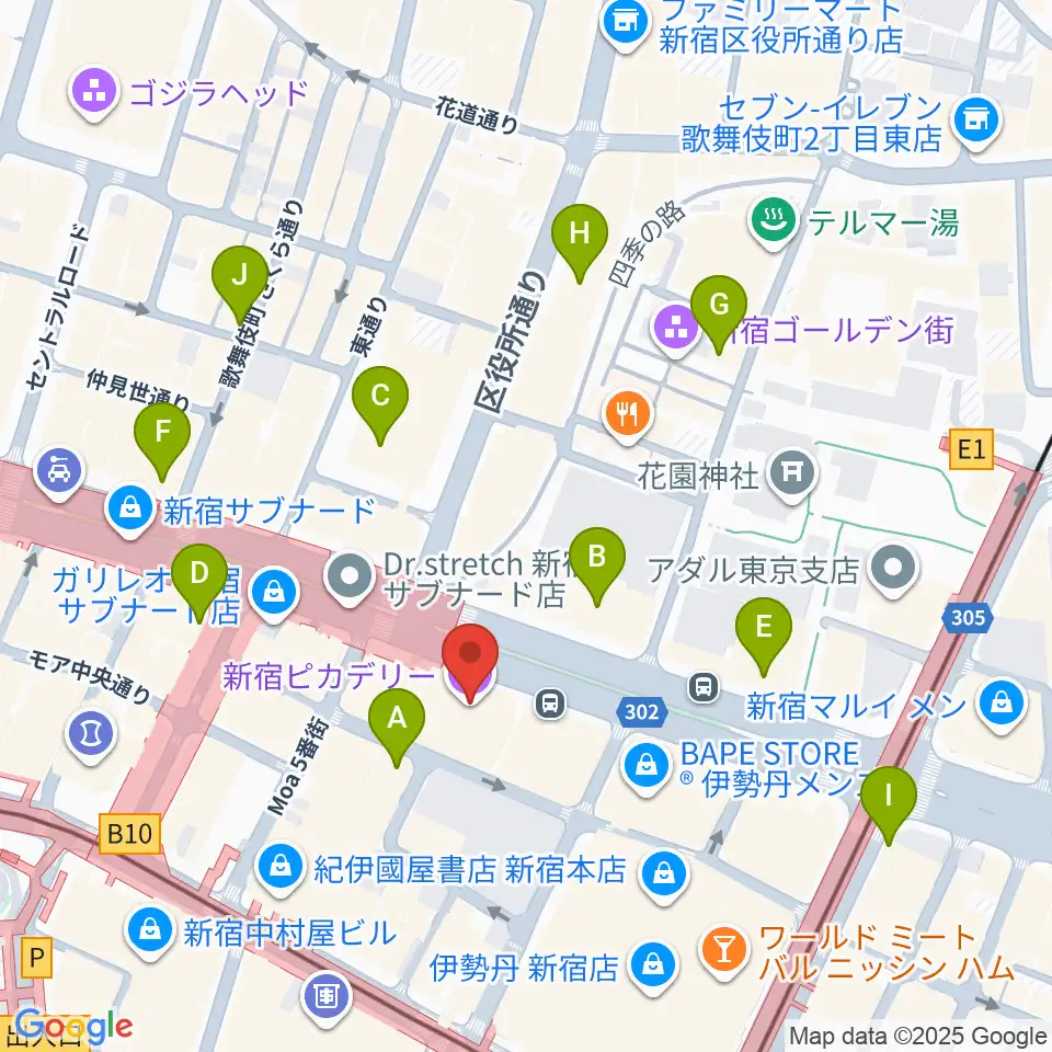 新宿ピカデリー周辺のコンビニエンスストア一覧地図
