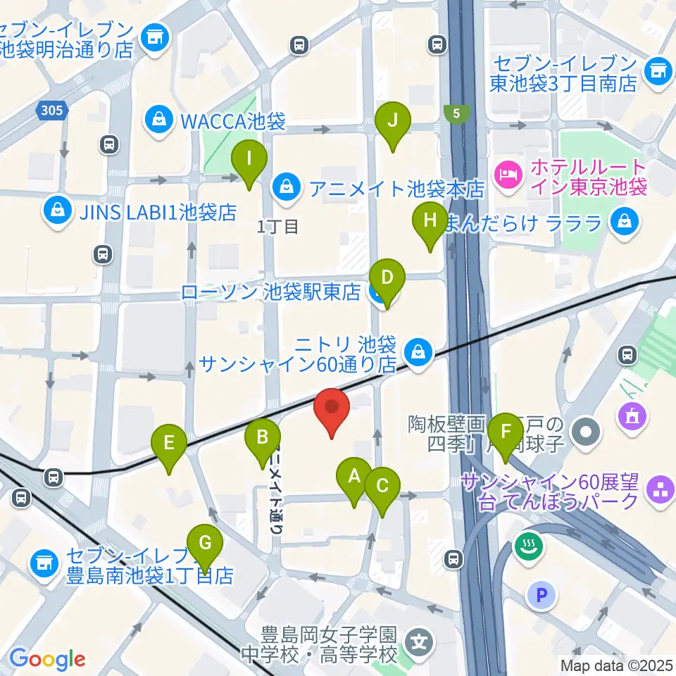 池袋HUMAXシネマズ周辺のコンビニエンスストア一覧地図