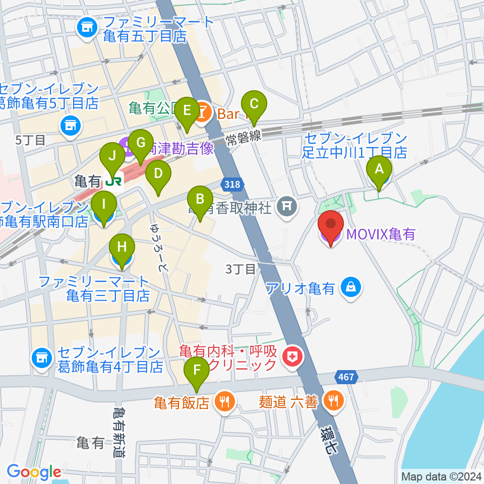 MOVIX亀有周辺のコンビニエンスストア一覧地図