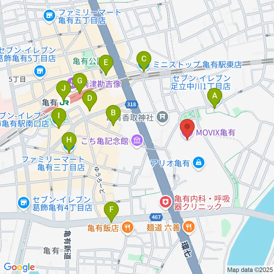 MOVIX亀有周辺のコンビニエンスストア一覧地図