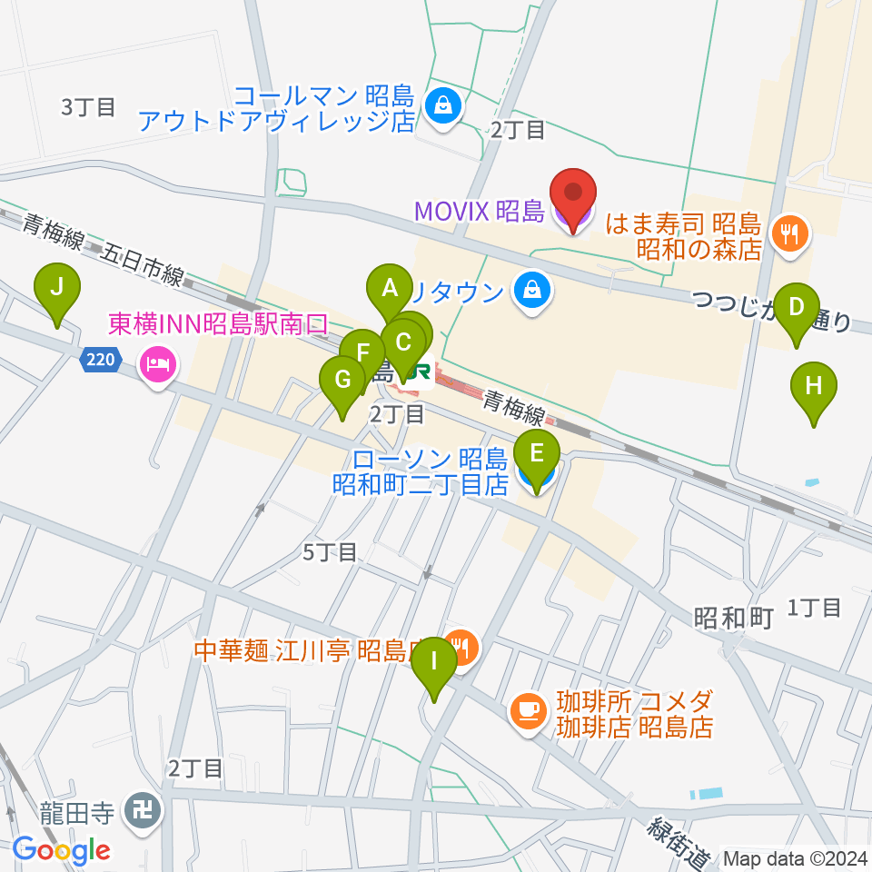 MOVIX昭島周辺のコンビニエンスストア一覧地図