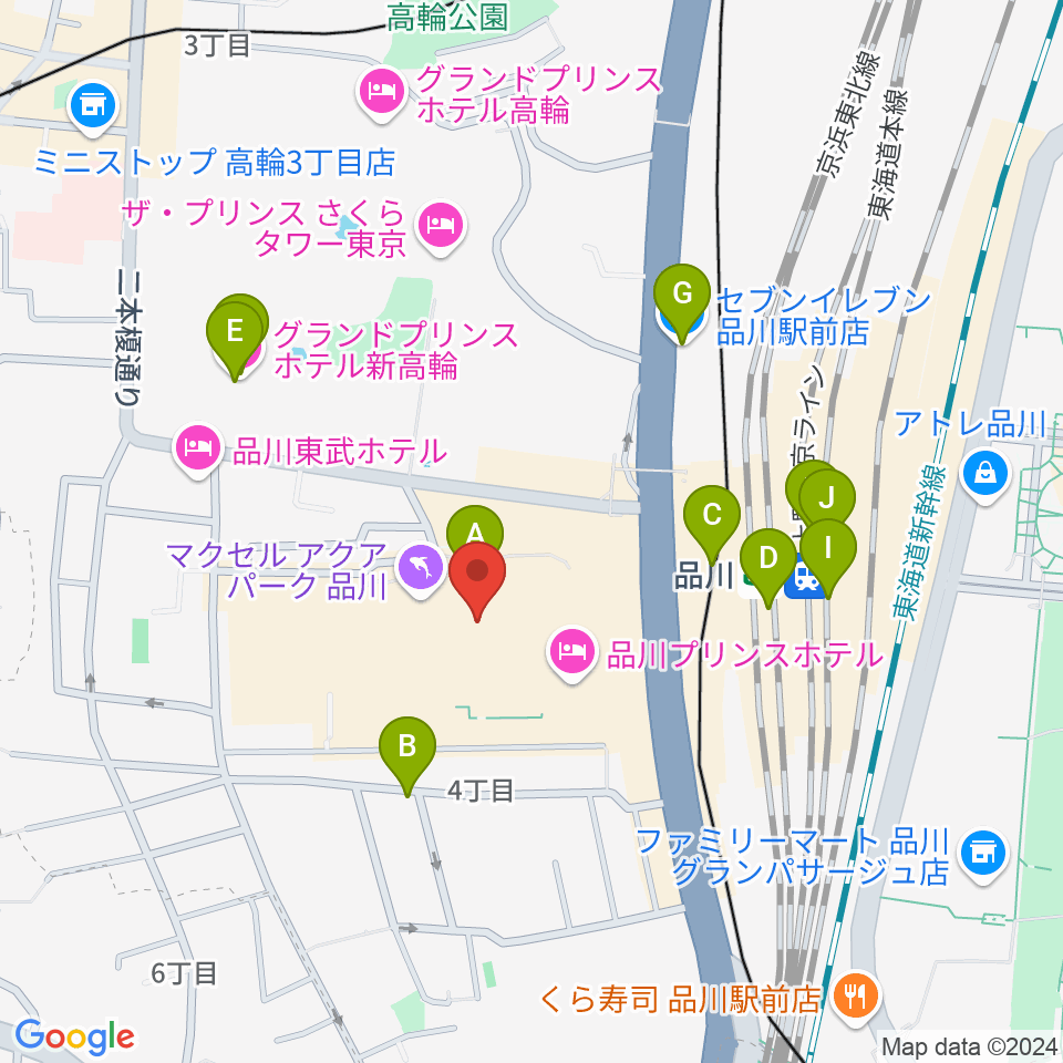 T・ジョイPRINCE品川周辺のコンビニエンスストア一覧地図