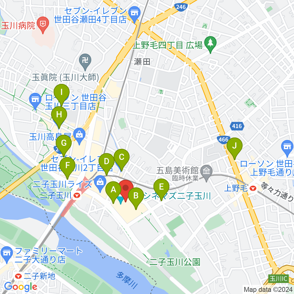 109シネマズ二子玉川周辺のコンビニエンスストア一覧地図