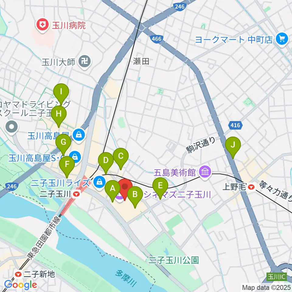 109シネマズ二子玉川周辺のコンビニエンスストア一覧地図