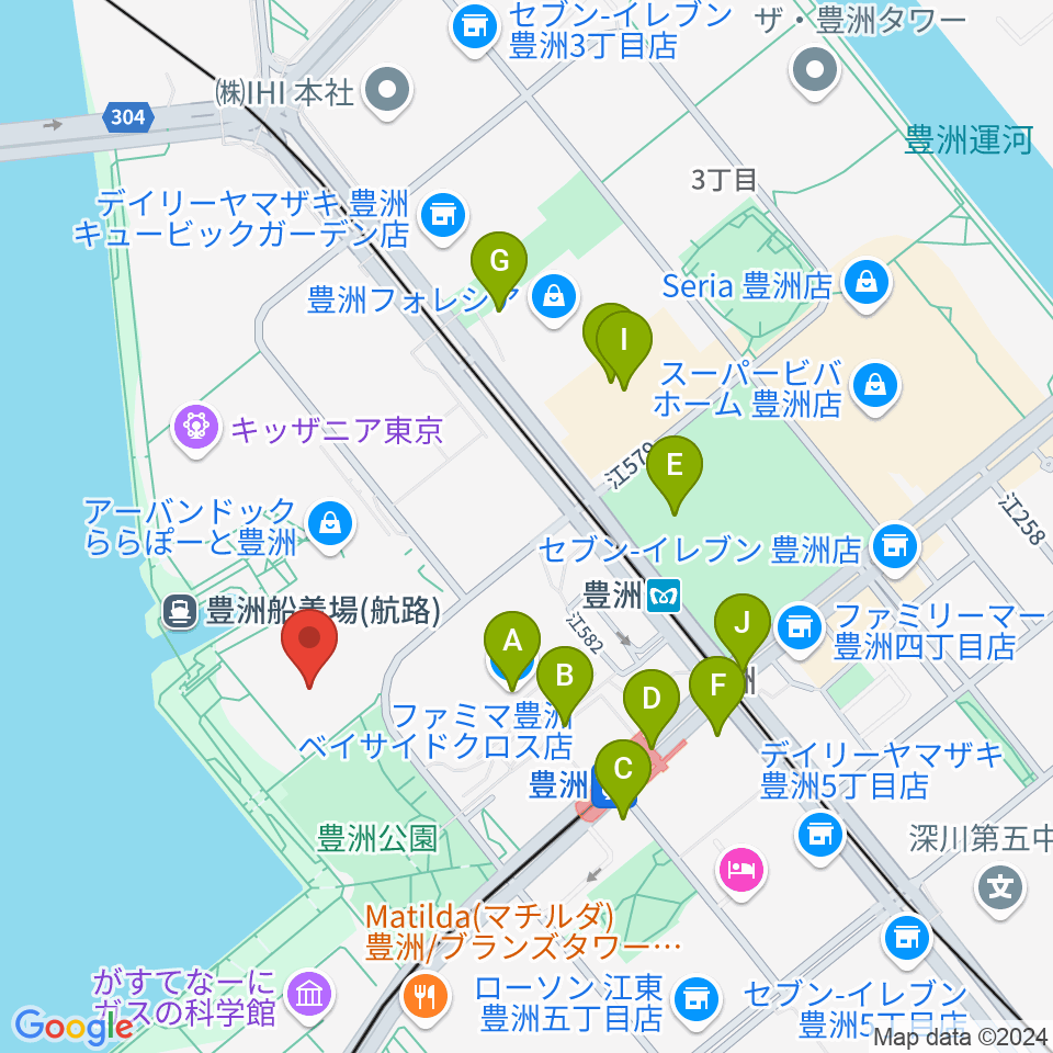 ユナイテッド・シネマ豊洲周辺のコンビニエンスストア一覧地図