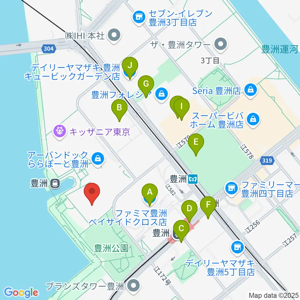 ユナイテッド・シネマ豊洲周辺のコンビニエンスストア一覧地図