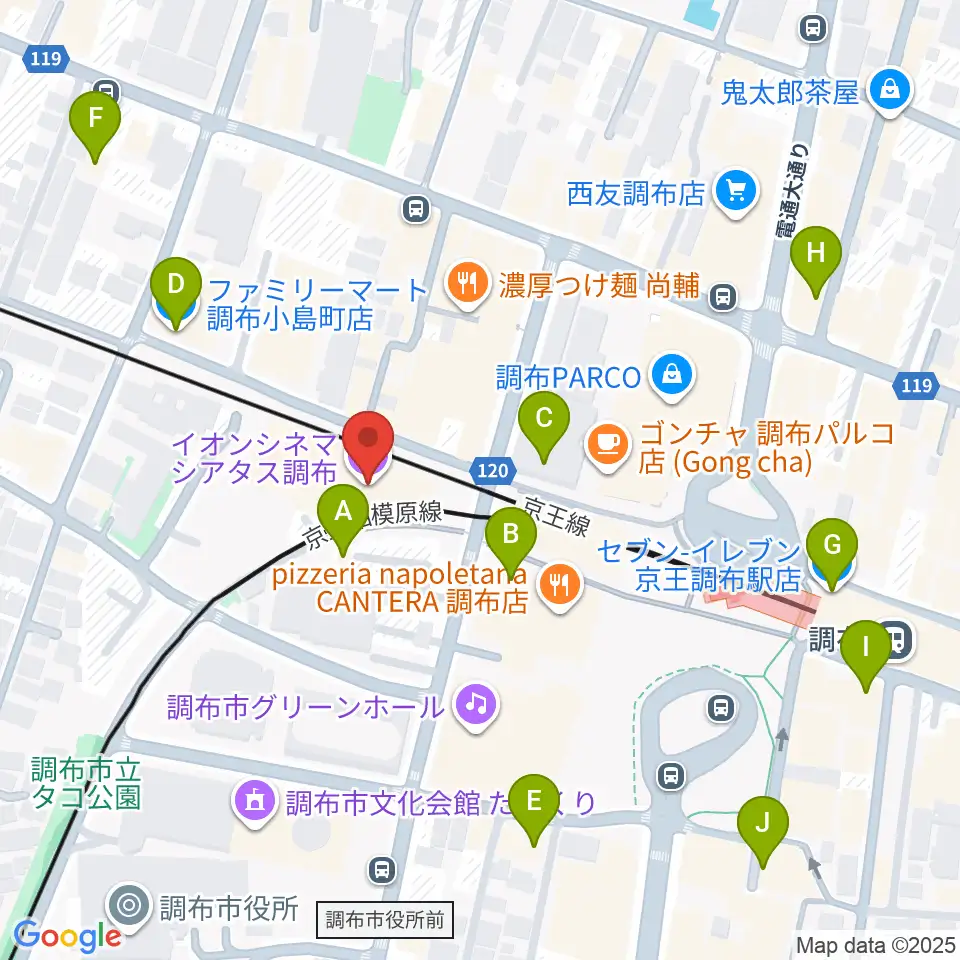イオンシネマ シアタス調布周辺のコンビニエンスストア一覧地図