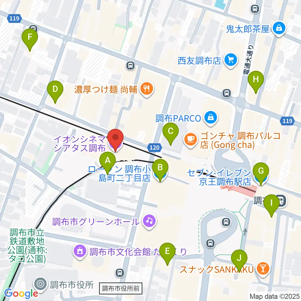 イオンシネマ シアタス調布周辺のコンビニエンスストア一覧地図