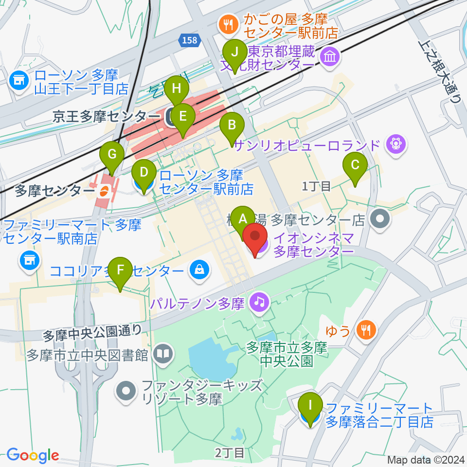 イオンシネマ多摩センター周辺のコンビニエンスストア一覧地図