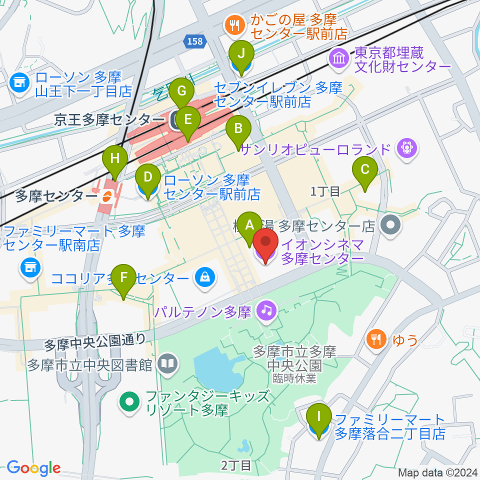 イオンシネマ多摩センター周辺のコンビニエンスストア一覧地図