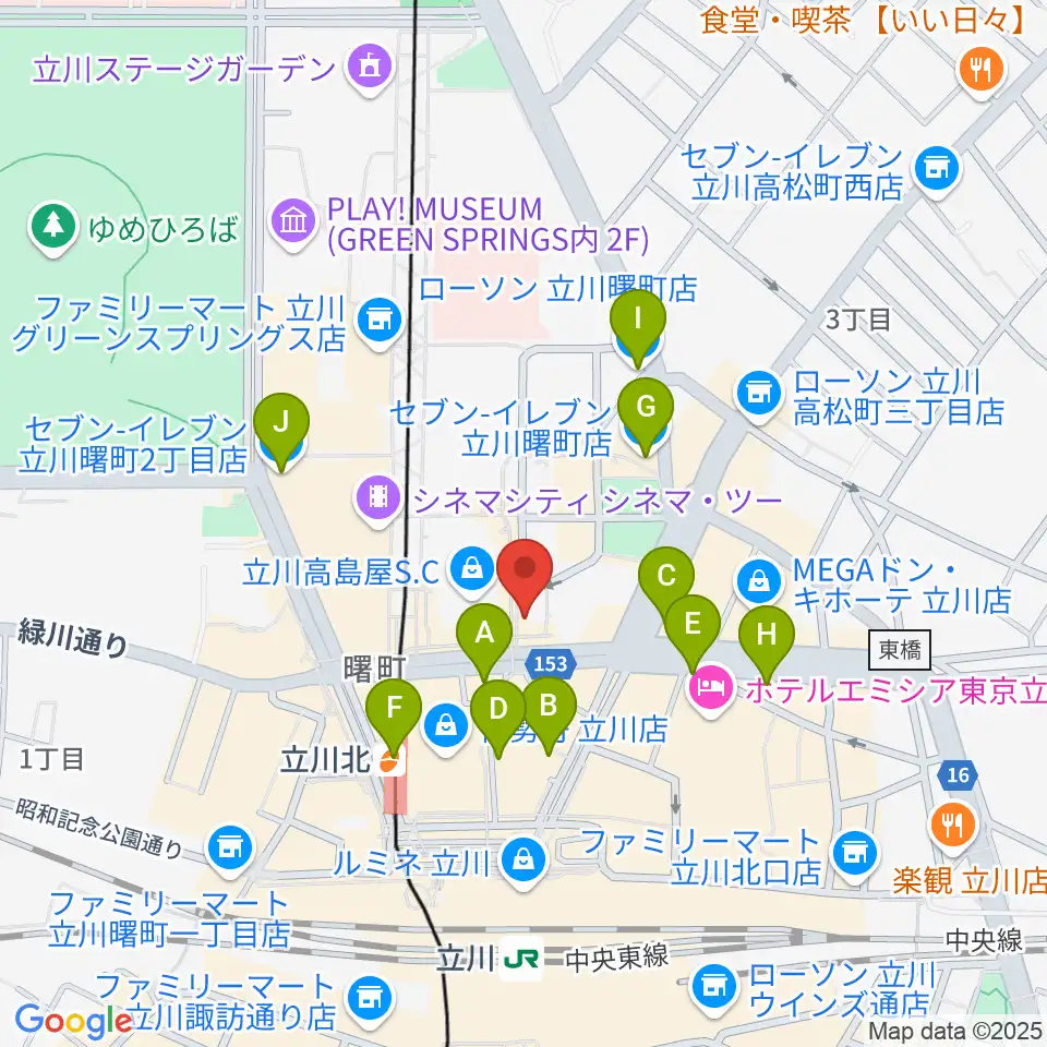 立川シネマシティ シネマ・ワン周辺のコンビニエンスストア一覧地図