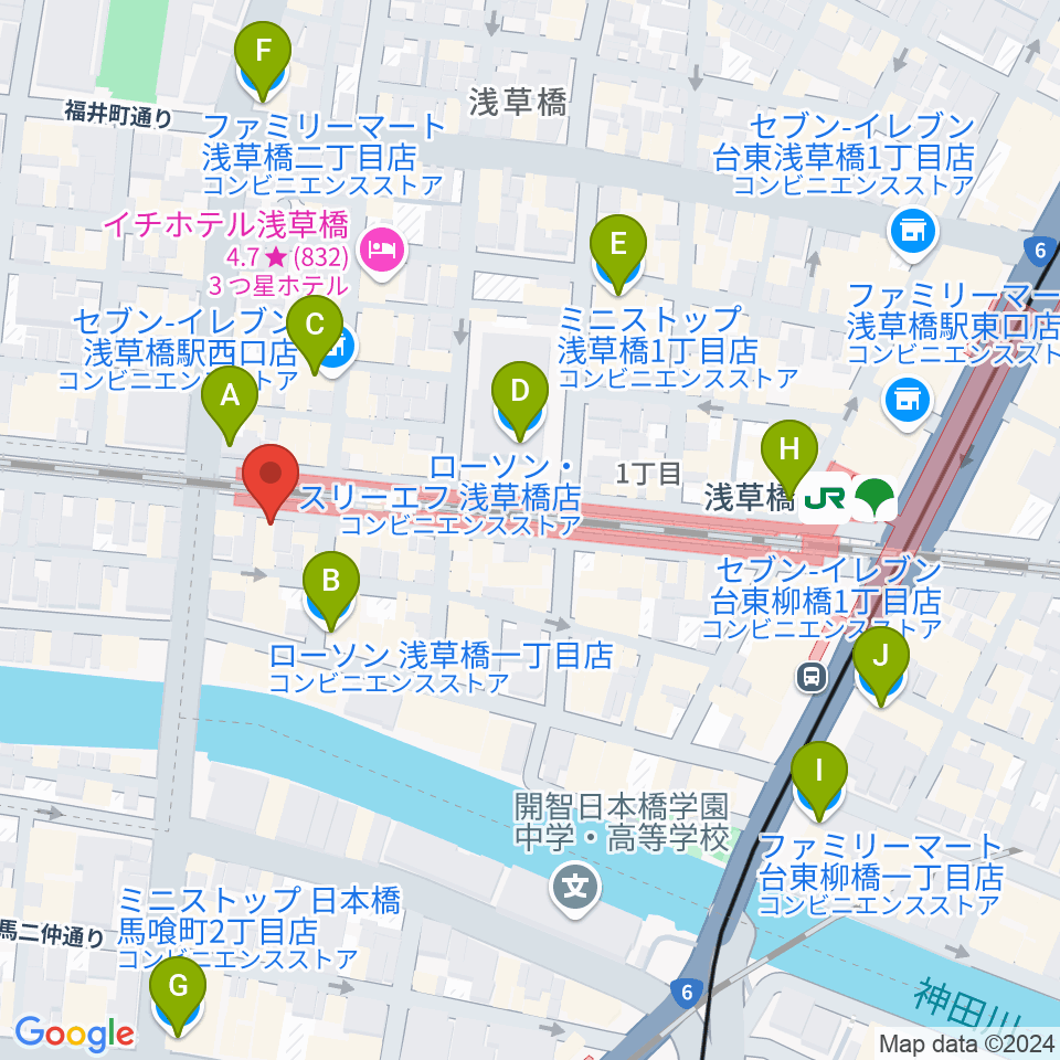 浅草橋マンホール周辺のコンビニエンスストア一覧地図