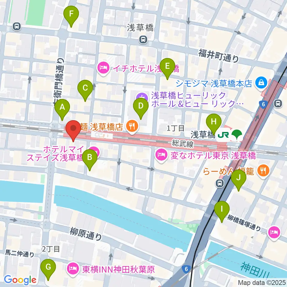 浅草橋マンホール周辺のコンビニエンスストア一覧地図