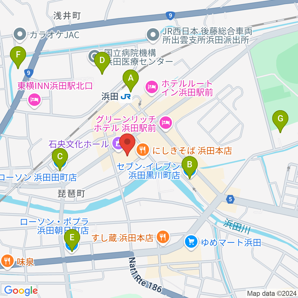 石央文化ホール周辺のコンビニエンスストア一覧地図