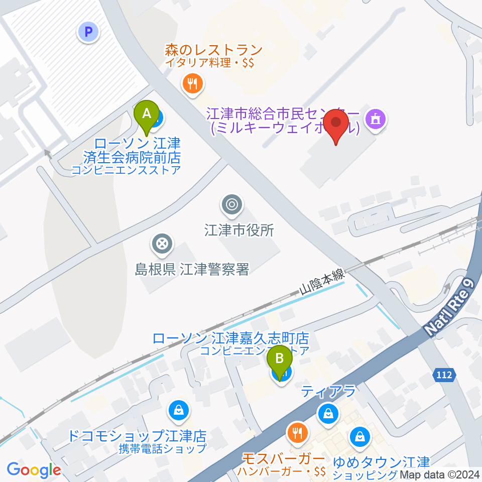 江津市総合市民センター周辺のコンビニエンスストア一覧地図