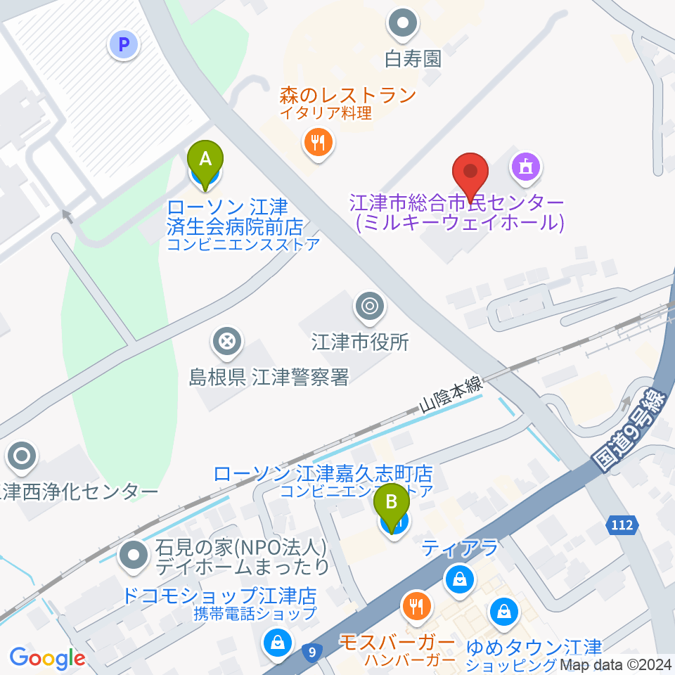 江津市総合市民センター周辺のコンビニエンスストア一覧地図