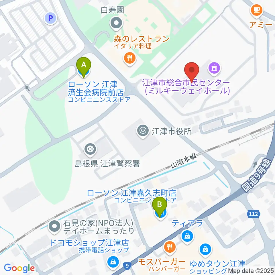 江津市総合市民センター周辺のコンビニエンスストア一覧地図