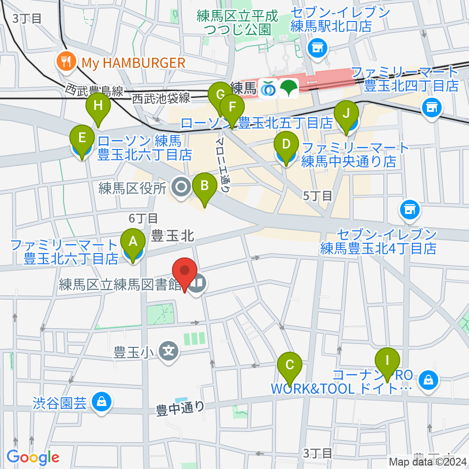 練馬区立生涯学習センター周辺のコンビニエンスストア一覧地図