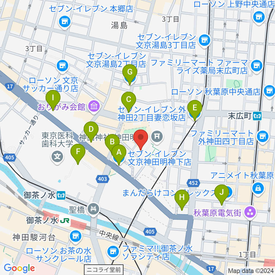 神田明神ホール周辺のコンビニエンスストア一覧地図