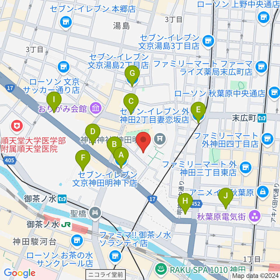 神田明神ホール周辺のコンビニエンスストア一覧地図