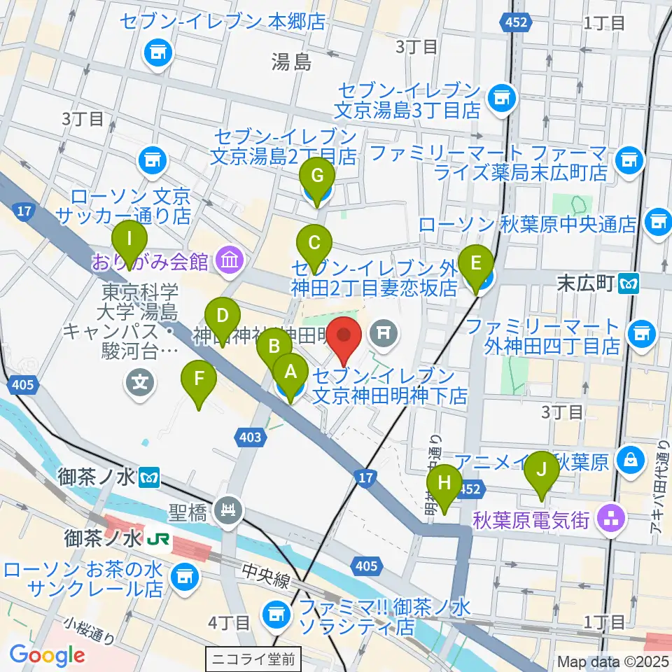 神田明神ホール周辺のコンビニエンスストア一覧地図