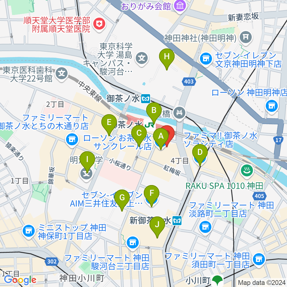 ディスクユニオンお茶の水駅前店周辺のコンビニエンスストア一覧地図