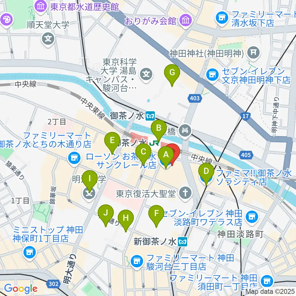 ディスクユニオンお茶の水駅前店周辺のコンビニエンスストア一覧地図