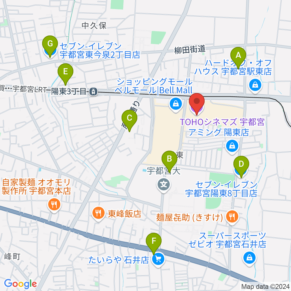 TOHOシネマズ宇都宮周辺のコンビニエンスストア一覧地図