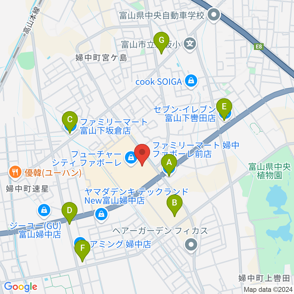 TOHOシネマズ ファボーレ富山周辺のコンビニエンスストア一覧地図