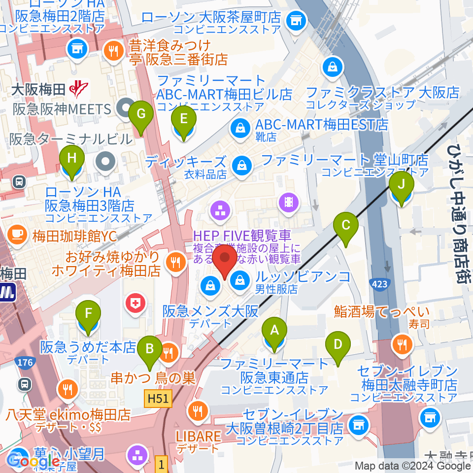 TOHOシネマズ梅田周辺のコンビニエンスストア一覧地図