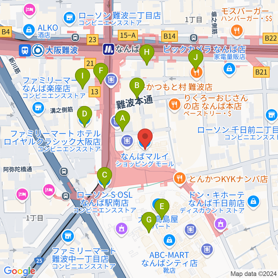 TOHOシネマズなんば本館周辺のコンビニエンスストア一覧地図